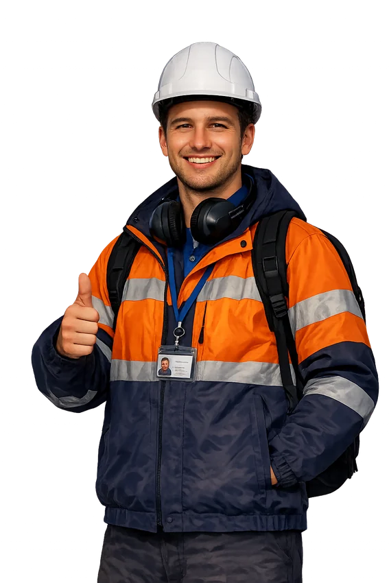 Professionnel du ferroviaire en tenue de securite haute visibilite